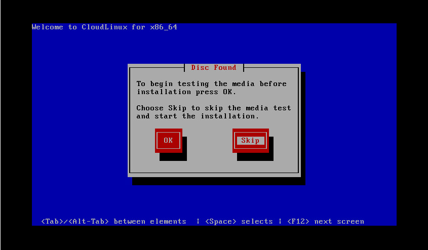 CloudLinux Installation Step 3: Media Check