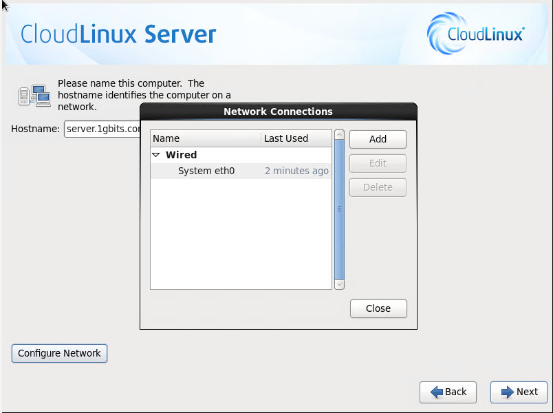 CloudLinux Installation Step 12: Network Configuration Complete