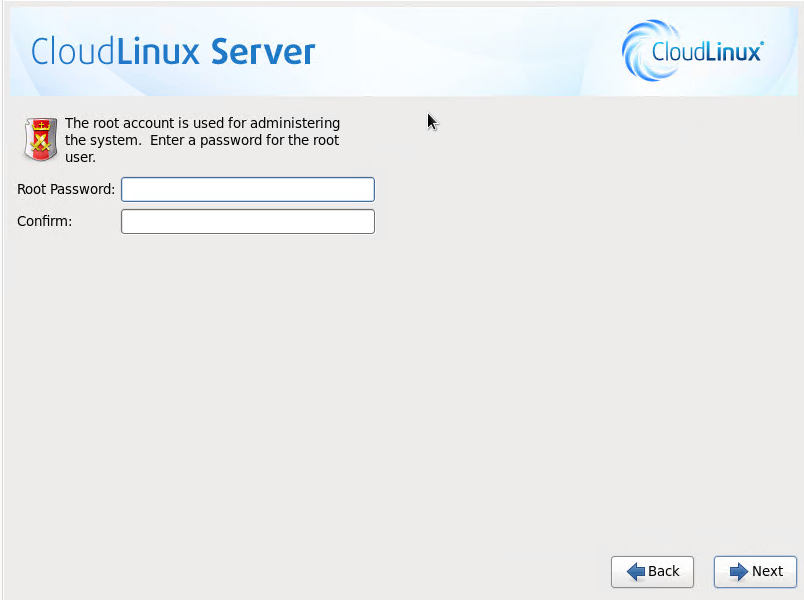 CloudLinux Installation Step 14: Root Password Setup