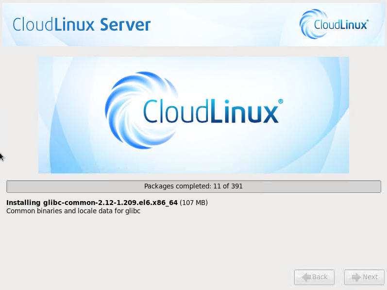 CloudLinux Installation Step 18: Installation Progress