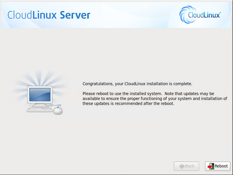 CloudLinux Installation Step 19: Installation Complete