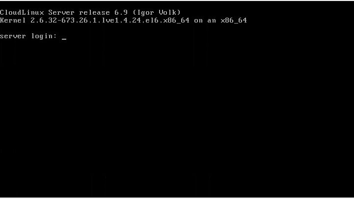 CloudLinux Installation Step 21: Login Screen