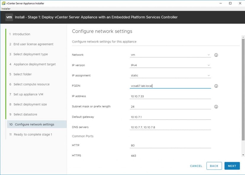 Configure network settings of your VCSA