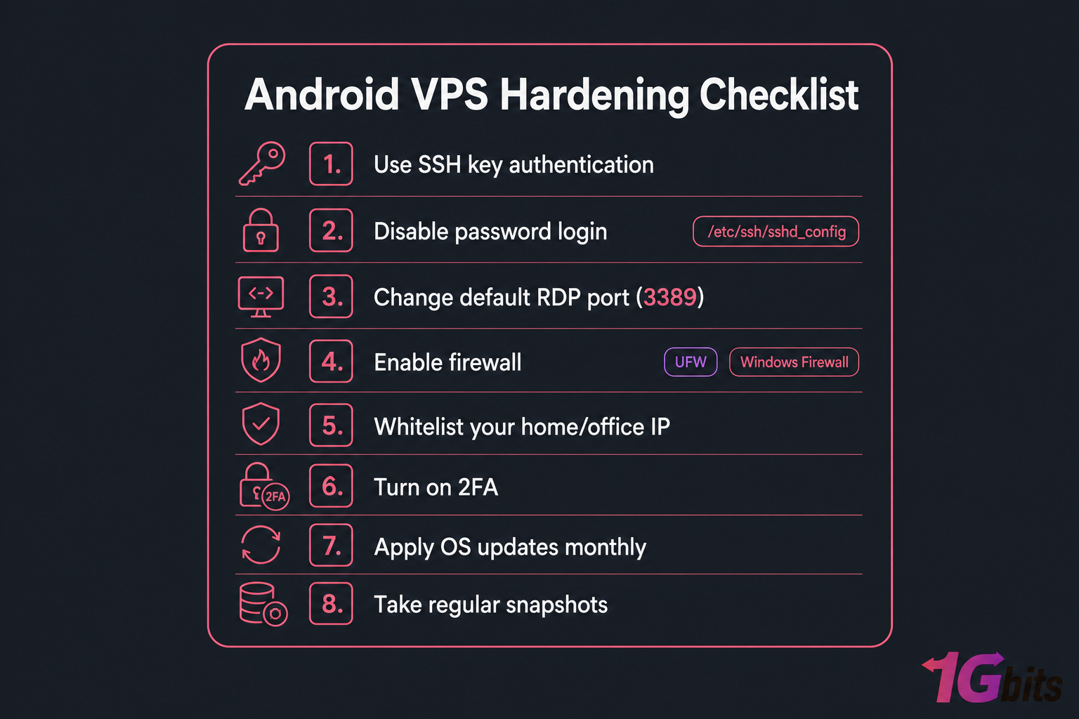 Android VPS security hardening checklist 8 steps