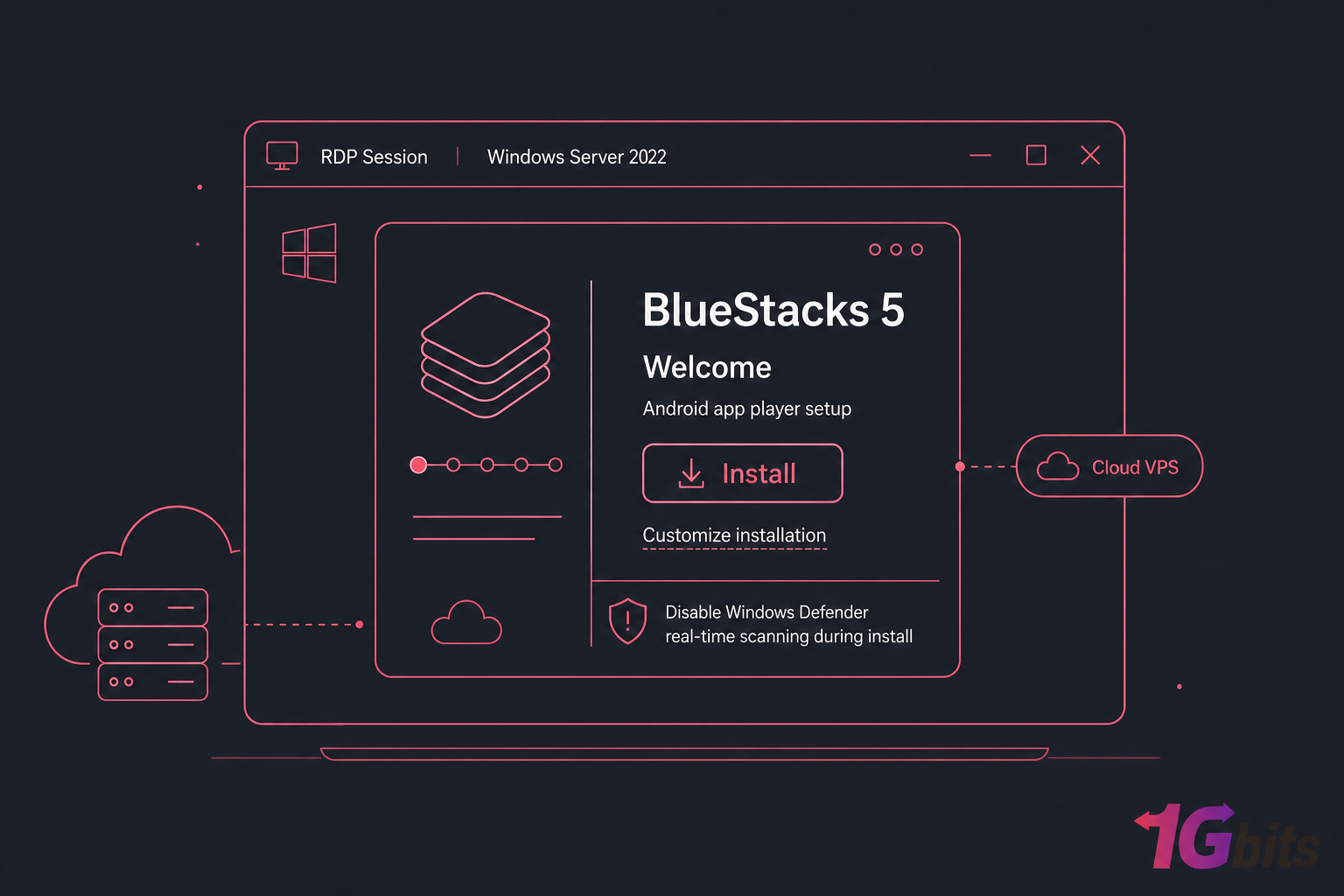 BlueStacks 5 installer on Windows Server 2022 VPS via RDP