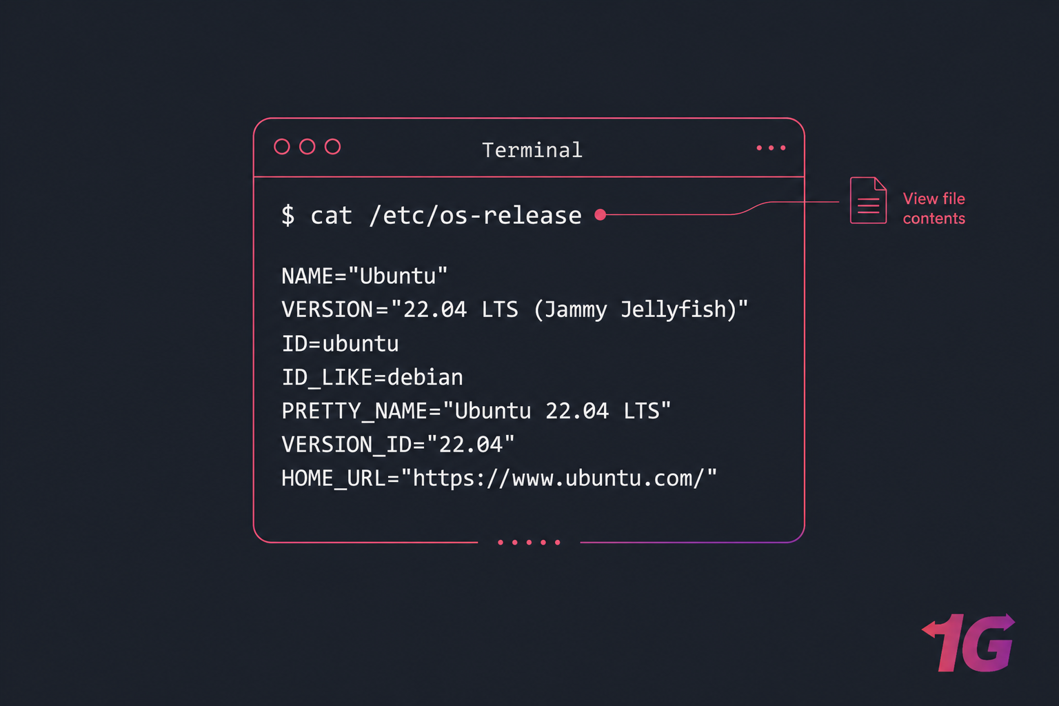 Stylised terminal illustration showing cat /etc/os-release with Ubuntu 22.04 output visible.