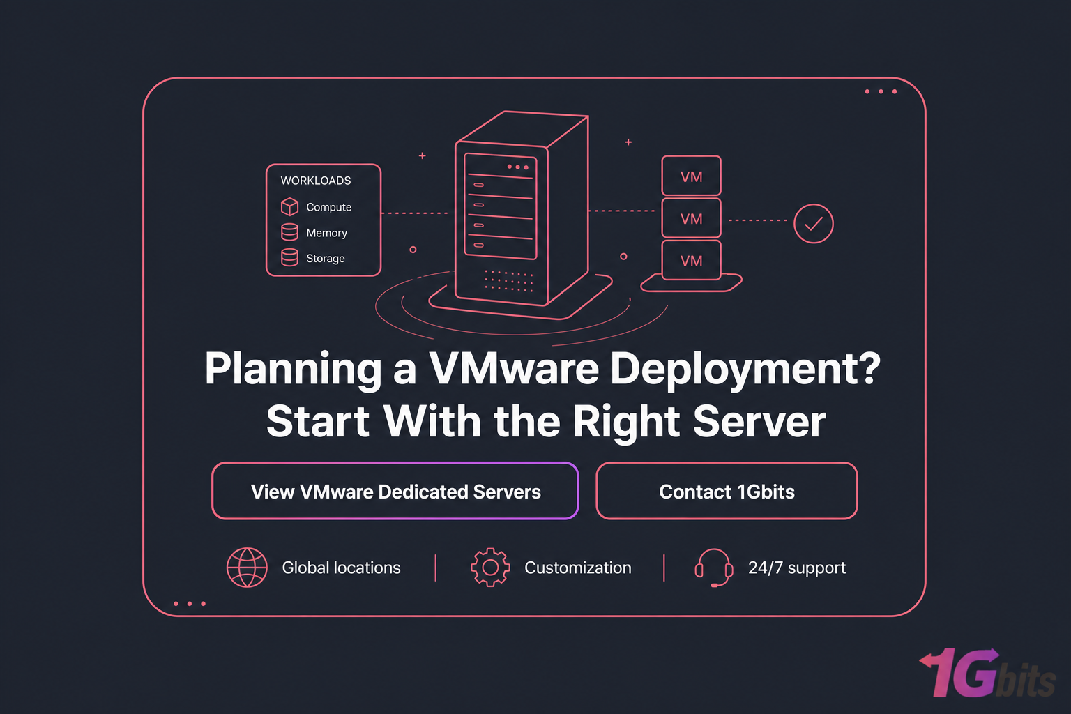 Dark CTA card for VMware deployment with two buttons and trust notes.