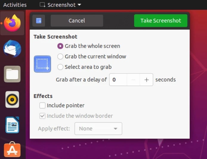 Create screenshots in Linux via the start menu