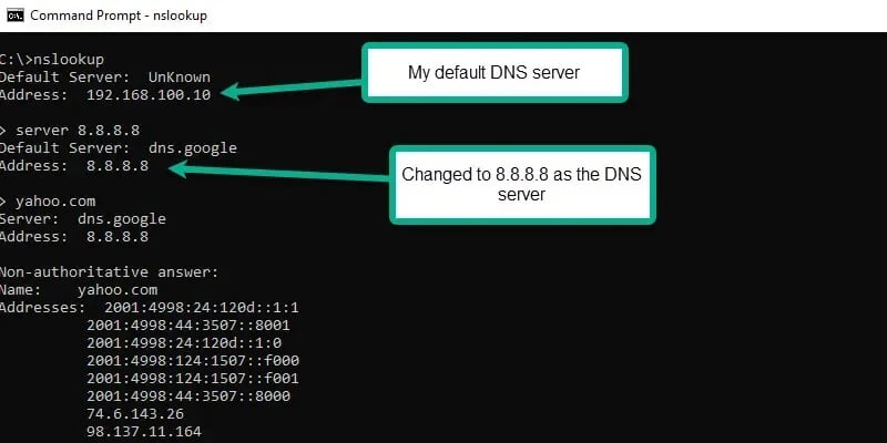 Nslookup command to find ip address