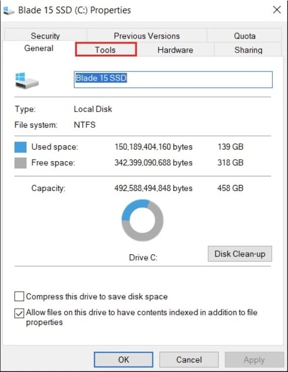 Switch to the Tools tab.