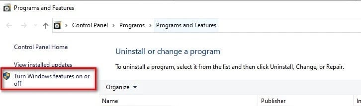 Turn Windows Features On or Off