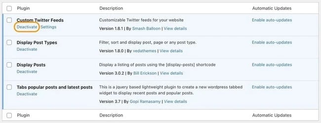 Deactivate Plugins or Themes