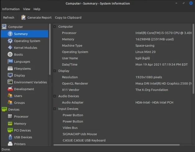 Hardinfo – Shows Hardware Info in GTK+ Window