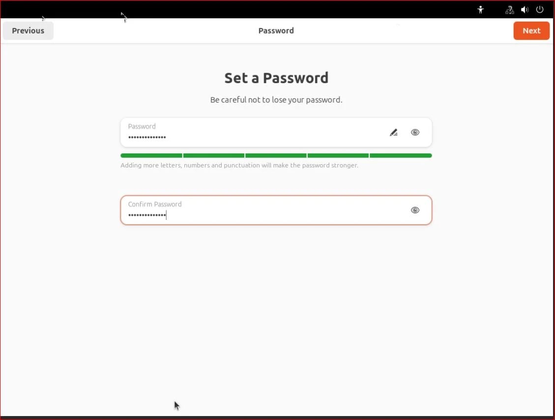User Account Setup Password