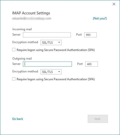 IMAP server settings
