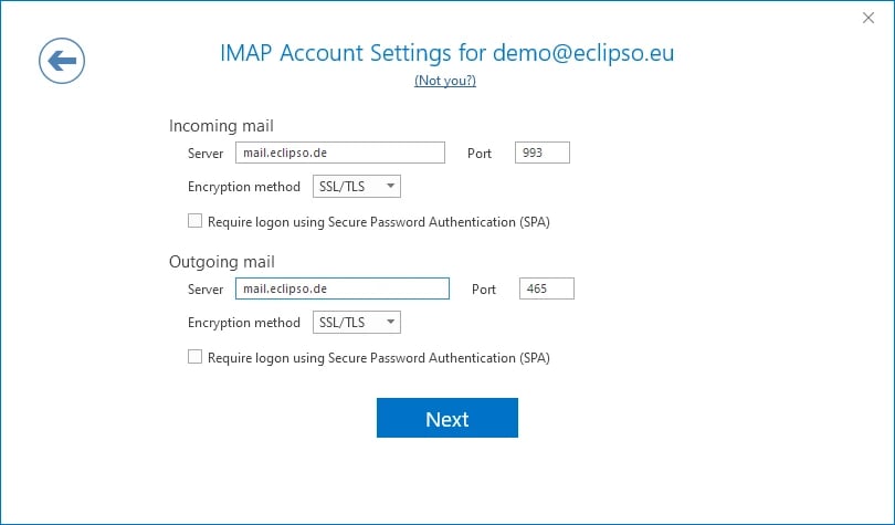IMAP server settings
