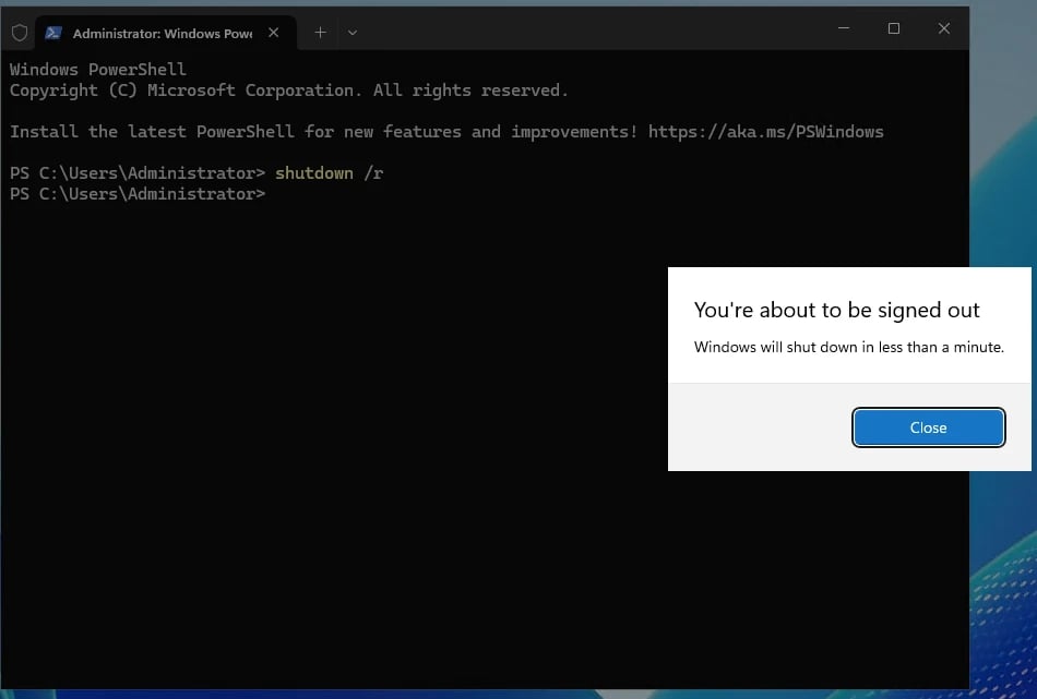 restart windows server command line Windows 10