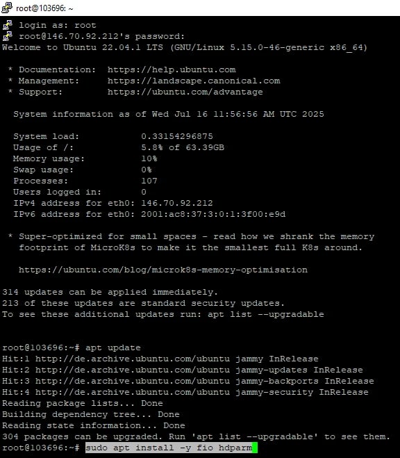Installing fio and hdparm on Ubuntu using apt command