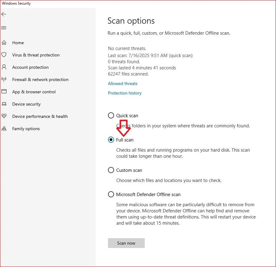 Full Scan for Malware 