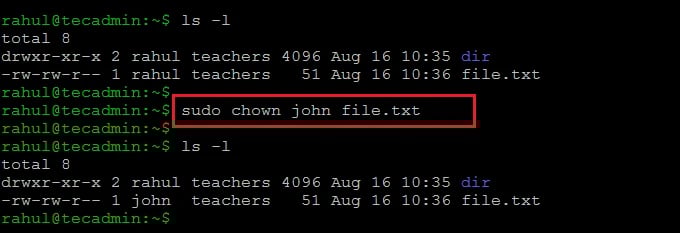 sudo chown john file