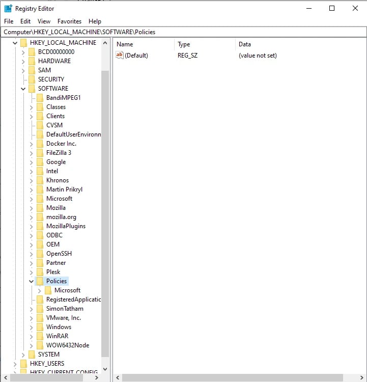 Registry Editor Windows Defender