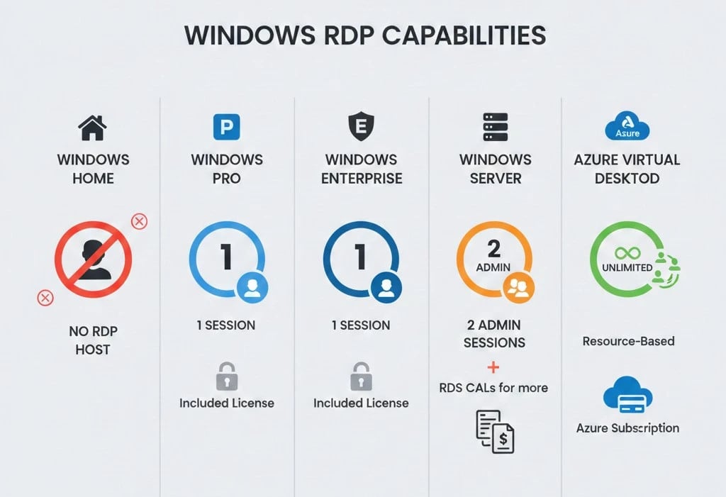 RDP in Different Windows Versions