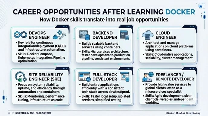 Career opportunities after learning Docker including DevOps engineer and cloud engineer roles