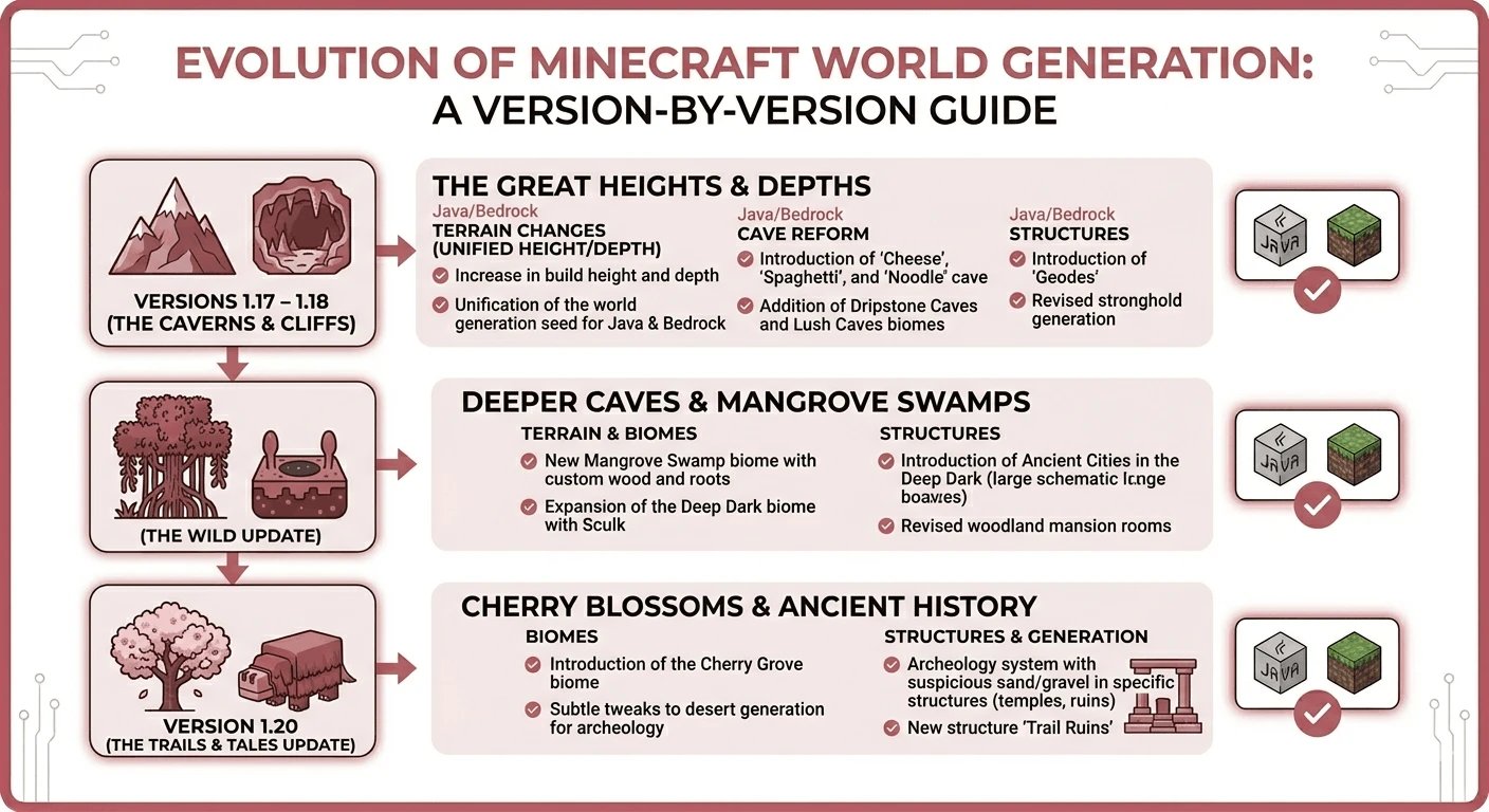 Minecraft seed version compatibility and world generation changes across updates