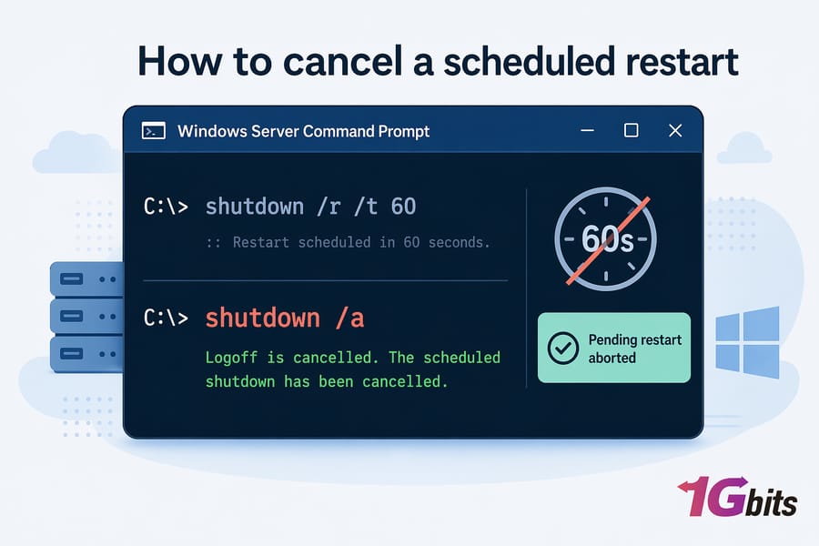 Canceling a scheduled Windows Server restart using CMD shutdown a command to cancel scheduled restart in Windows Server