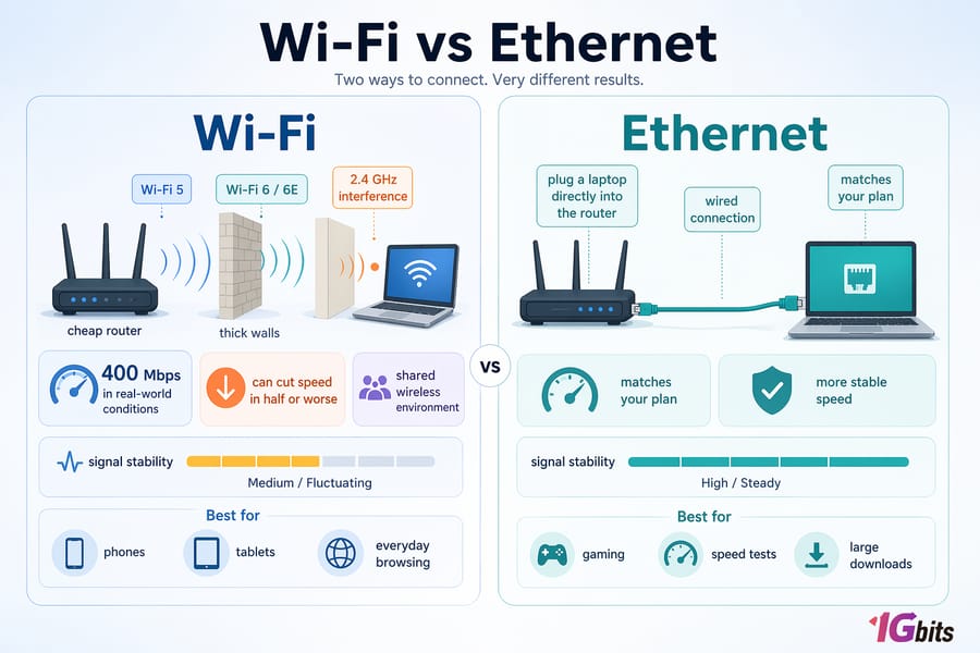 comparison between WiFi and Ethernet speed stability and performance differences