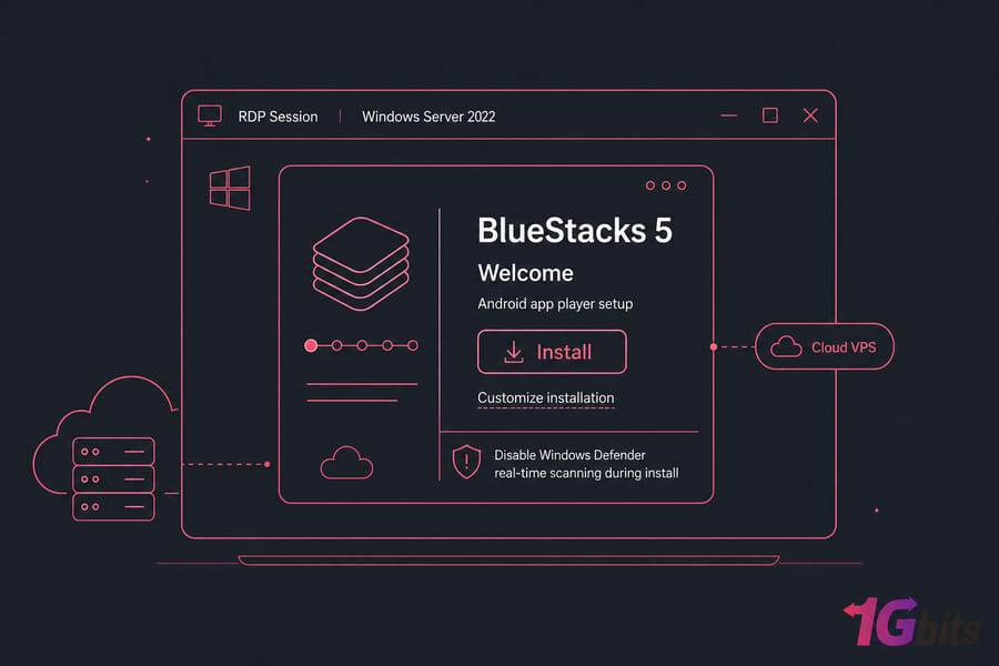 BlueStacks 5 installer on Windows Server 2022 VPS via RDP