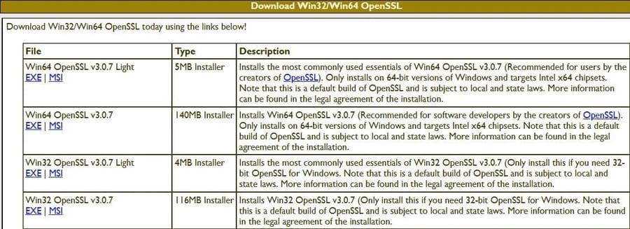 Installing OpenSSL on Windows step 1