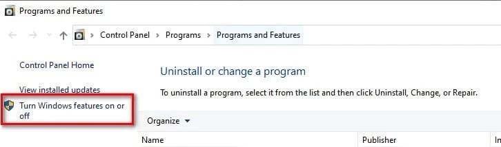 Turn Windows Features On or Off