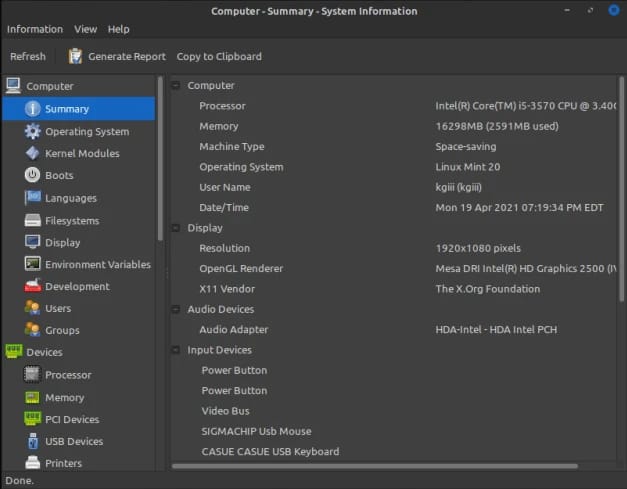Hardinfo – Shows Hardware Info in GTK+ Window