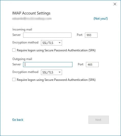 IMAP server settings