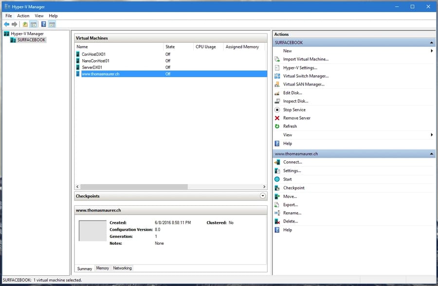 Hyper-V Manager Interface
