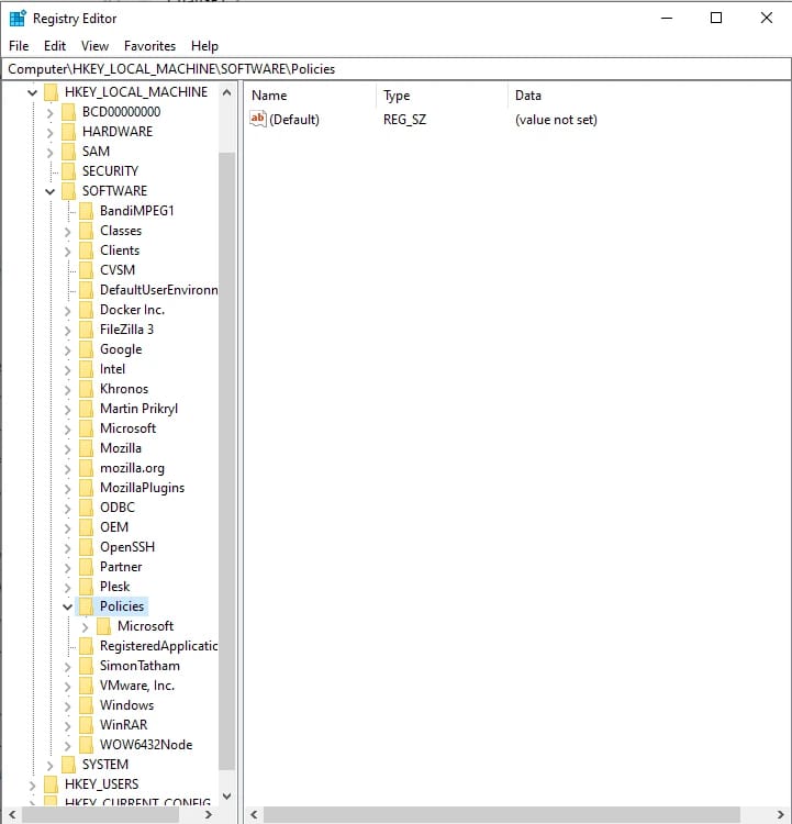 Registry Editor Windows Defender