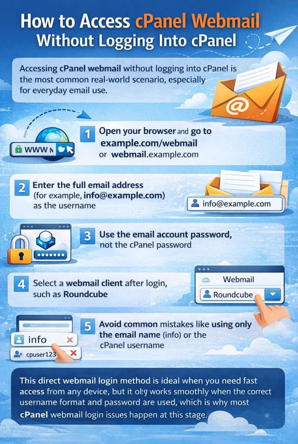 Direct Webmail Login Direct login interface for cPanel webmail