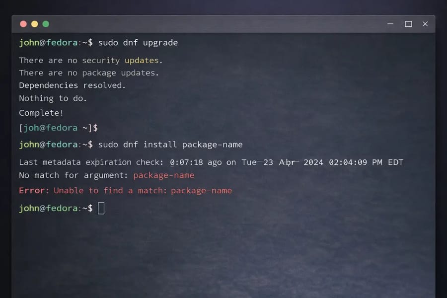 Fedora uses DNF with .rpm packages.
