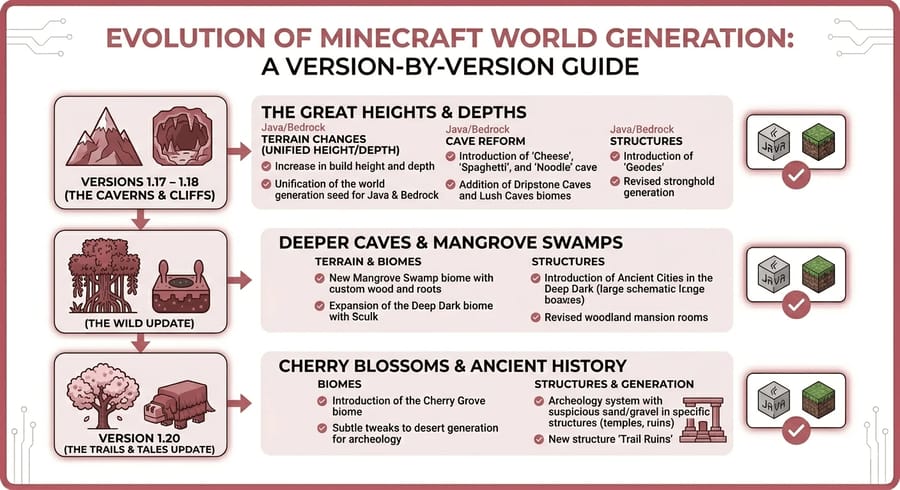 Minecraft seed version compatibility and world generation changes across updates