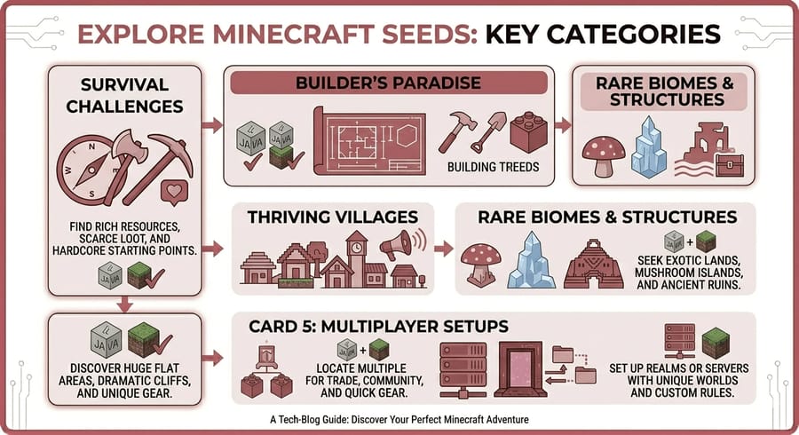 Best Minecraft seeds by category for survival, building, villages, rare biomes, and multiplayer