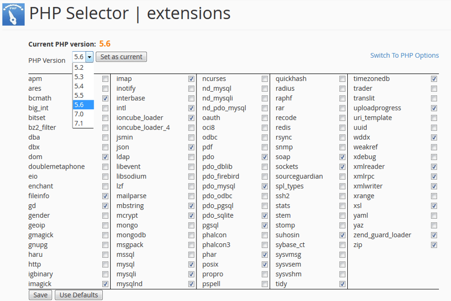 CloudLinux PHP Selector Interface
