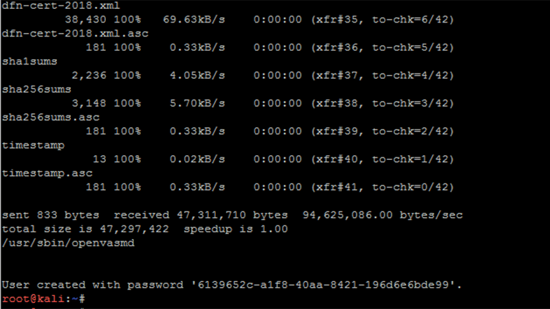 Kali Linux OpenVAS Generated Password
