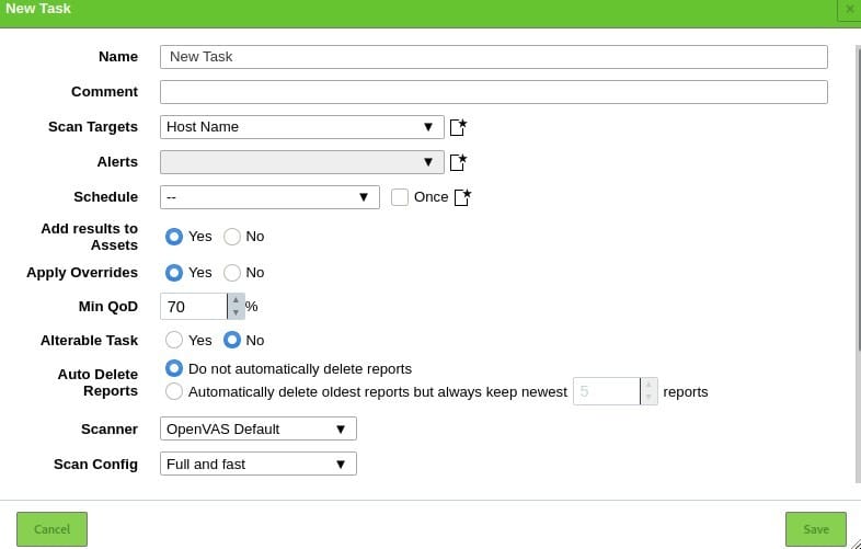 Creating a New Scan Task in OpenVAS