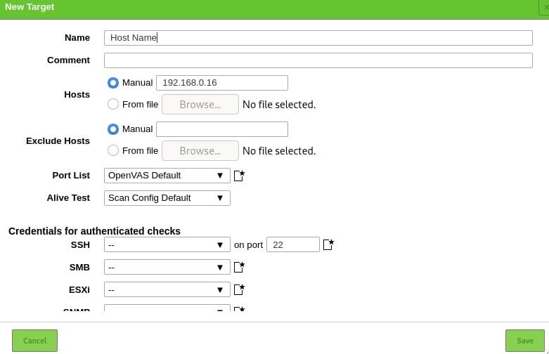 Adding a New Target in OpenVAS