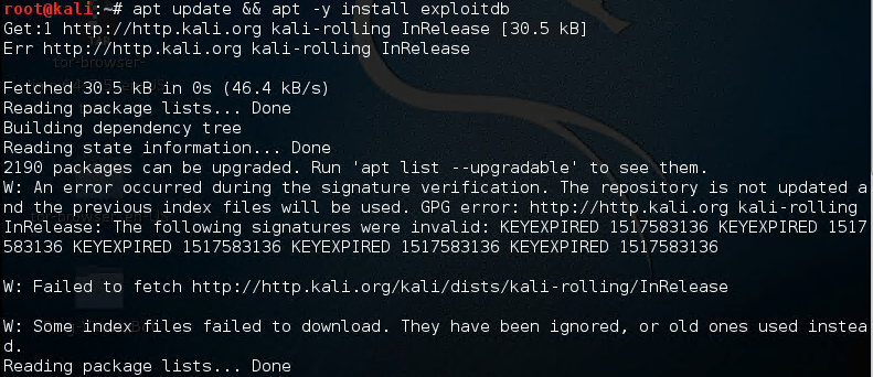 Apt command to install exploitdb package on Kali Linux