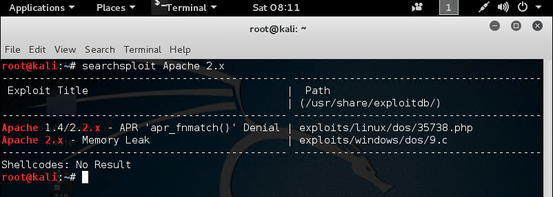 Searching for Apache 2.x vulnerabilities using SearchSploit