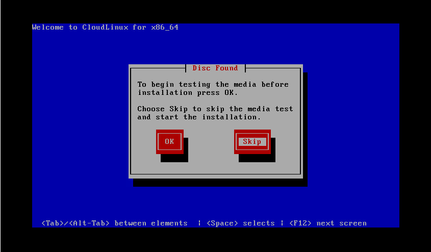 CloudLinux Installation Step 3: Media Check