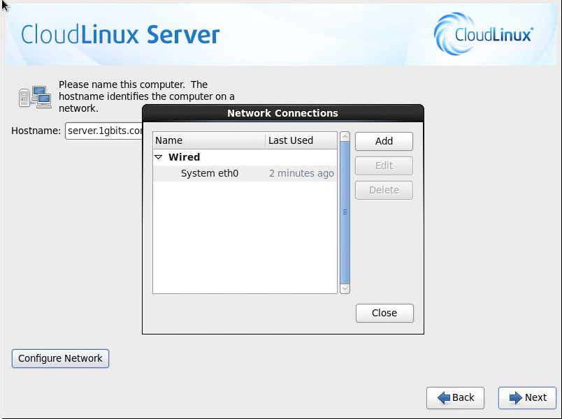 CloudLinux Installation Step 12: Network Configuration Complete